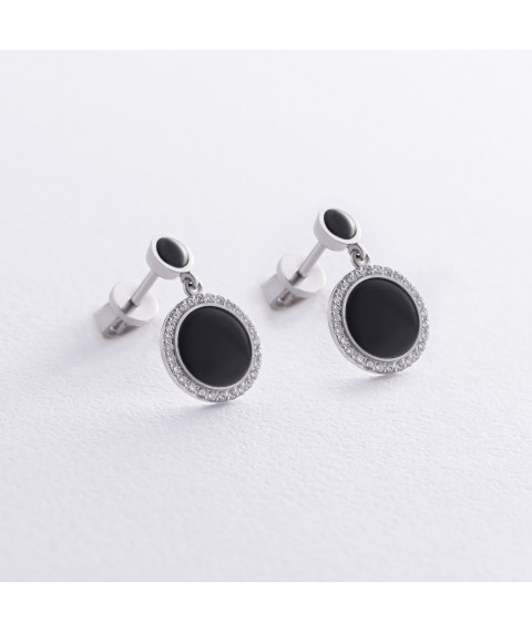 Gold earrings - studs with diamonds and enamel 315761121 Onyx