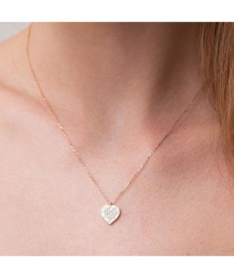 Gold necklace "Heart" with cubic zirconia col01713 Onix 42