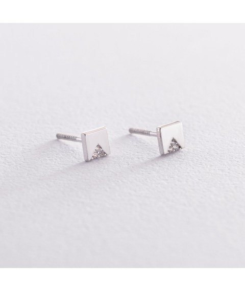 Earrings - studs "Squares" in white gold s07336 Onyx