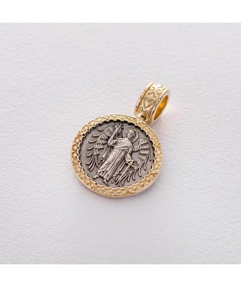 Golden amulet "Guardian Angel. Prayer. Icon" p03299 Onyx