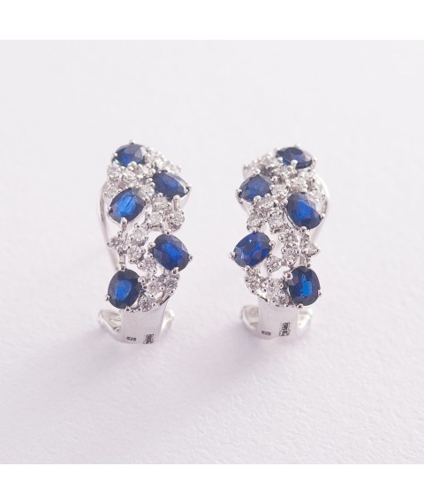 Gold earrings with blue sapphires and diamonds E2671Scha Onyx