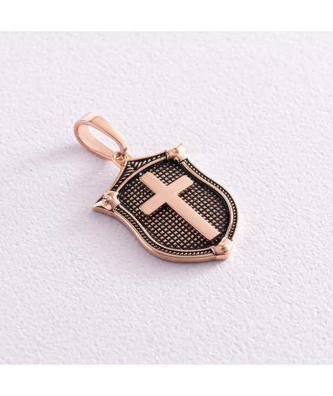 Gold pendant "Shield with a cross" (blackening) p03661 Onyx