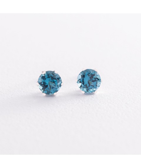 Silver earrings - studs (synthetic topaz London) 121979 Onyx