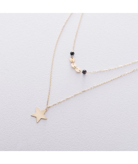 Double gold necklace "Star" with black cubic zirconia col01539 Onyx