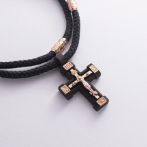 Men's Orthodox cross "Crucifixion. Save and Preserve" on a cord made of ebony and gold, count02245 Onyx 60
