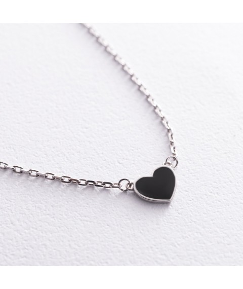 Silver necklace "Heart" (enamel) OR132040 Onix 45