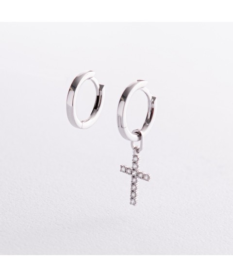 Gold earrings - rings with a cross (diamonds) 316251121 Onyx