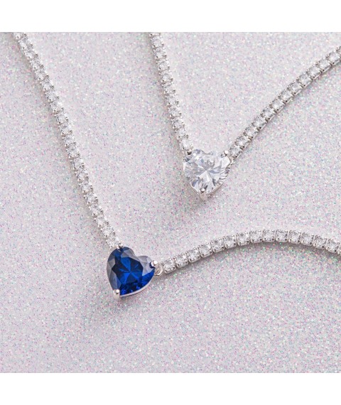 Silver necklace - choker "Heart" with cubic zirconia 181259 Onix 40