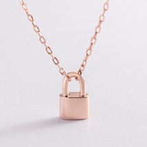 Necklace "Lock" in red gold kol01890 Onix 40
