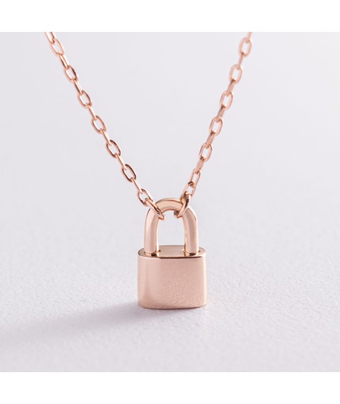 Necklace "Lock" in red gold kol01890 Onix 40