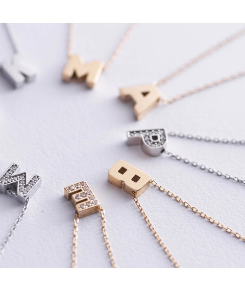 Necklace with the letter "C" in red gold (cubic zirconia) kol01255С Onix 44