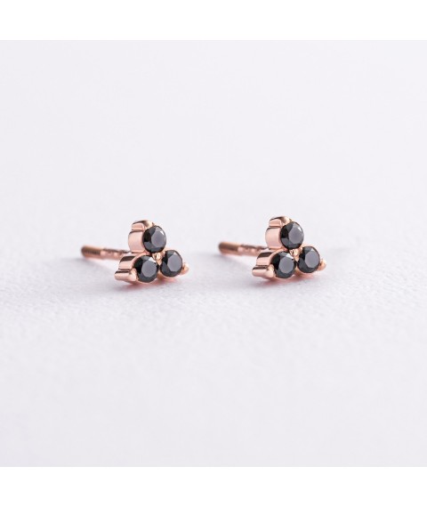 Gold earrings - studs with black diamonds 322512422 Onyx