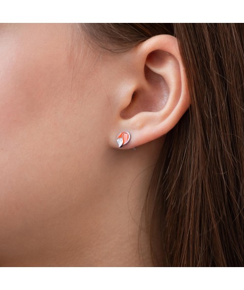 Children's earrings - studs "Fox" in silver (enamel) 1066 Onyx