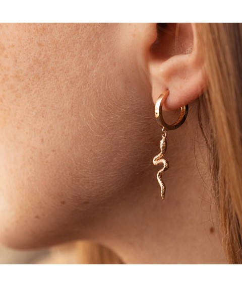 Earrings - rings "Snakes" in red gold s08015 Onyx