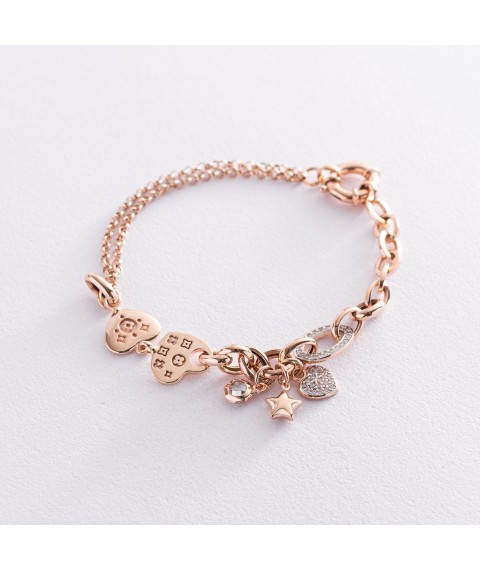 Gold bracelet "Hearts" with cubic zirconia b04695 Onix 19