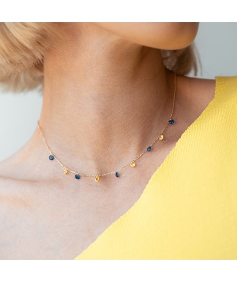 Gold necklace "Ukrainian" (blue and yellow cubic zirconia) count02538 Onyx 42