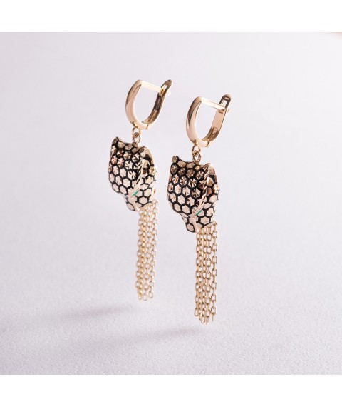Gold earrings "Panthers" (enamel, cubic zirconia) s07711 Onyx