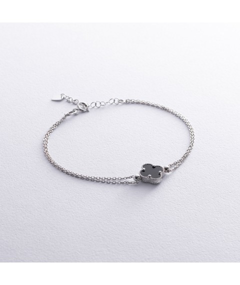 Silver bracelet "Clover" with onyx 141672 Onyx 19