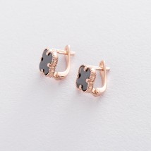 Gold earrings "Clover" (onyx) s05817 Onyx