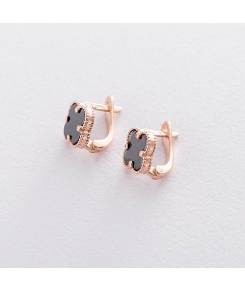 Gold earrings "Clover" (onyx) s05817 Onyx
