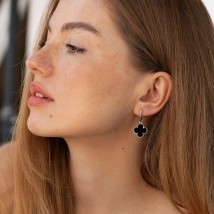 Silver earrings "Clover" (onyx) 123368 Onyx