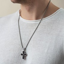 Men's Orthodox cross "Rozp'yattya. Save and Preserve. Our Father" (in Ukrainian) made of ebony and silver mini 1170 Onyx