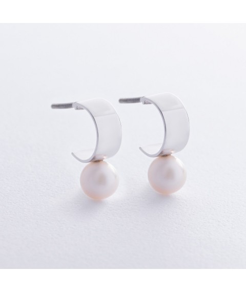 Silver earrings - studs "Darla" with pearls 7071 Onyx