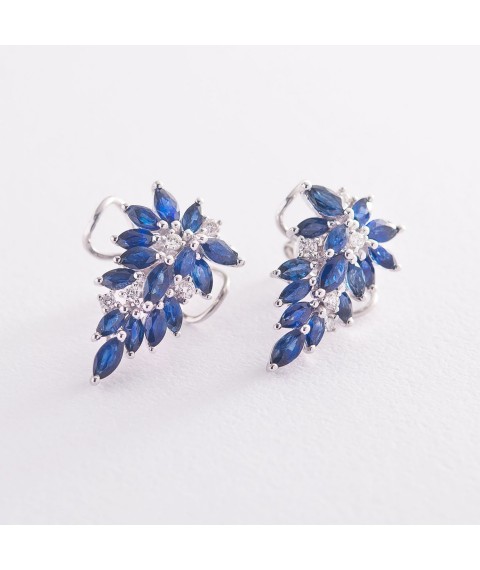 Gold stud earrings with sapphires and diamonds sb0257tk Onyx
