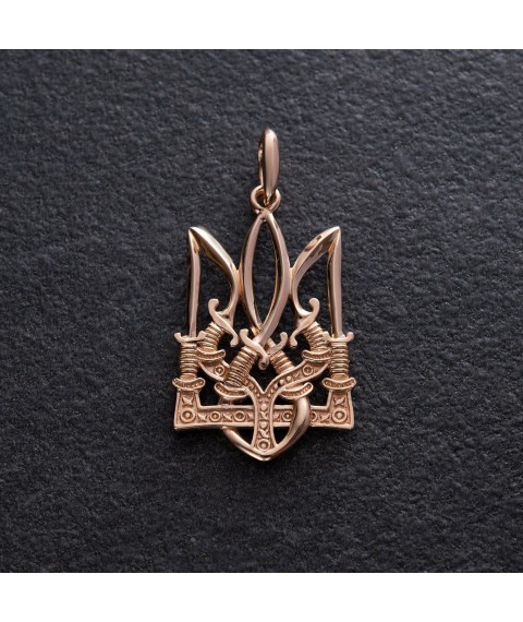 Pendant "Trident with sabers" in red gold p03915 Onyx