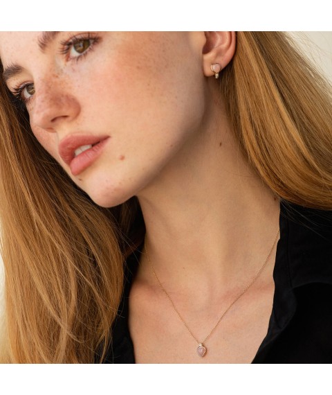 Gold earrings "Hearts" (pink opal, diamonds) sb0526sc Onyx