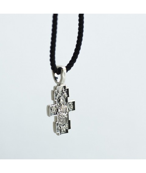 Срібний хрестик "Розп'яття. Ікона Божої Матері" Годувальниця " 131281 Онікс
