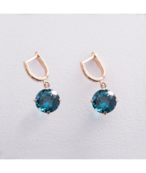 Gold earrings "Attraction" (synthetic topaz "London Blue") s05301 Onyx