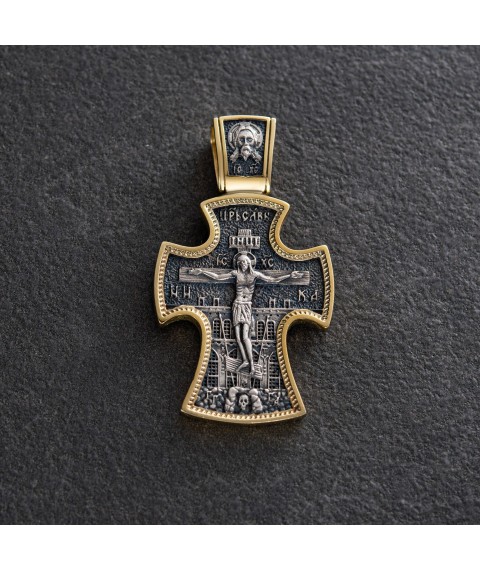 Silver cross (blackening, gilding) "Crucifixion. Nicholas the Wonderworker" 132768 Onyx