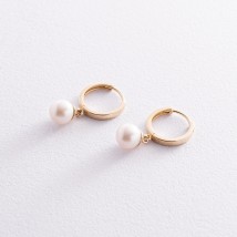 Earrings - rings with pearls (yellow gold) s08359 Onyx