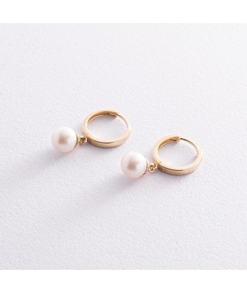 Earrings - rings with pearls (yellow gold) s08359 Onyx