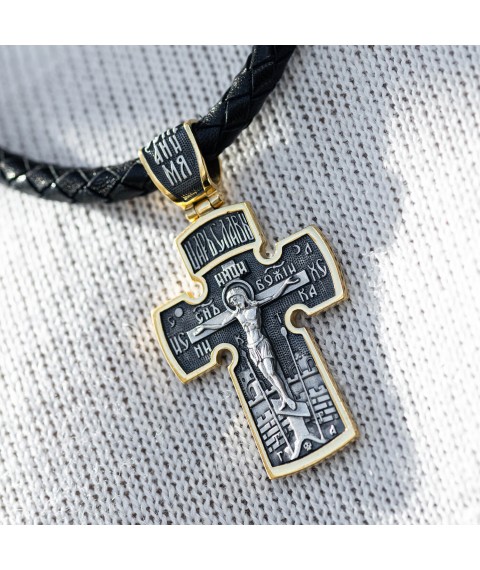 Silver cross with gilding ''Crucifixion. Archangel Michael.'' 132504 Onyx