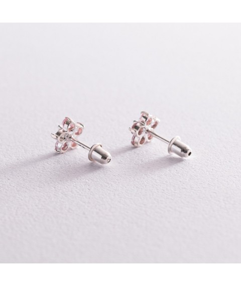 Silver stud earrings "Flowers" (cubic zirconia) 121481 Onyx