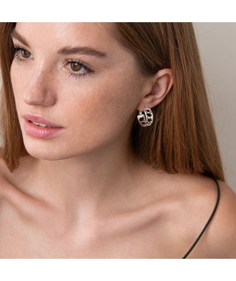 Silver earrings "Rhombuses" 123057 Onyx