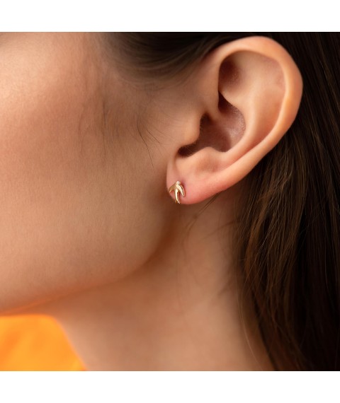 Earrings - studs "Little Swallows" in yellow gold s08278 Onyx