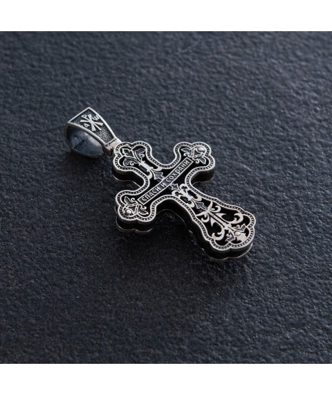 Silver cross "Crucifixion. Save and Preserve" with ebony mini 1071 Onyx