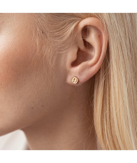 Earrings - studs "Love" in yellow gold s07699 Onyx