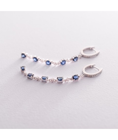 Dangling earrings with diamonds and sapphires in white gold sb0299ca Onyx