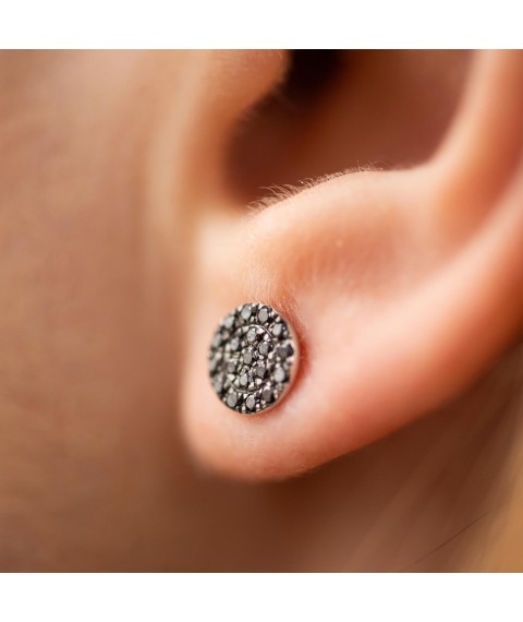 Gold earrings - studs with black diamonds 333331122 Onyx
