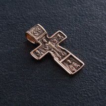 Православный золотой крест "Распятие Христово. Святой Николай" п03315 Онікс