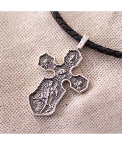 Серебряный крест "Распятие. Казанская икона Божией Матери с предстоящими святыми" 13537 Онікс