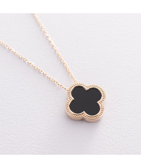 Gold necklace "Clover" with onyx col01880 Onyx 45