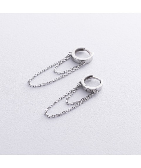 Срібні сережки - кільця з ланцюжками 7072 Онікс
