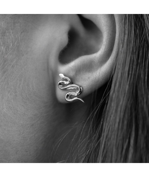 Silver earrings - studs "Snakes" 123007 Onyx