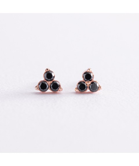 Gold earrings - studs with black diamonds 322512422 Onyx