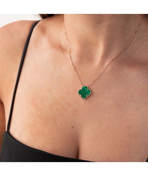 Gold necklace "Clover" with malachite col02018 Onyx 47